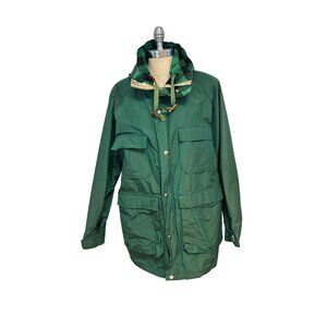 Vintage 1950s L.L. Bean Green Hooded Parka Jacket Coat Plaid Wool Lining Medium